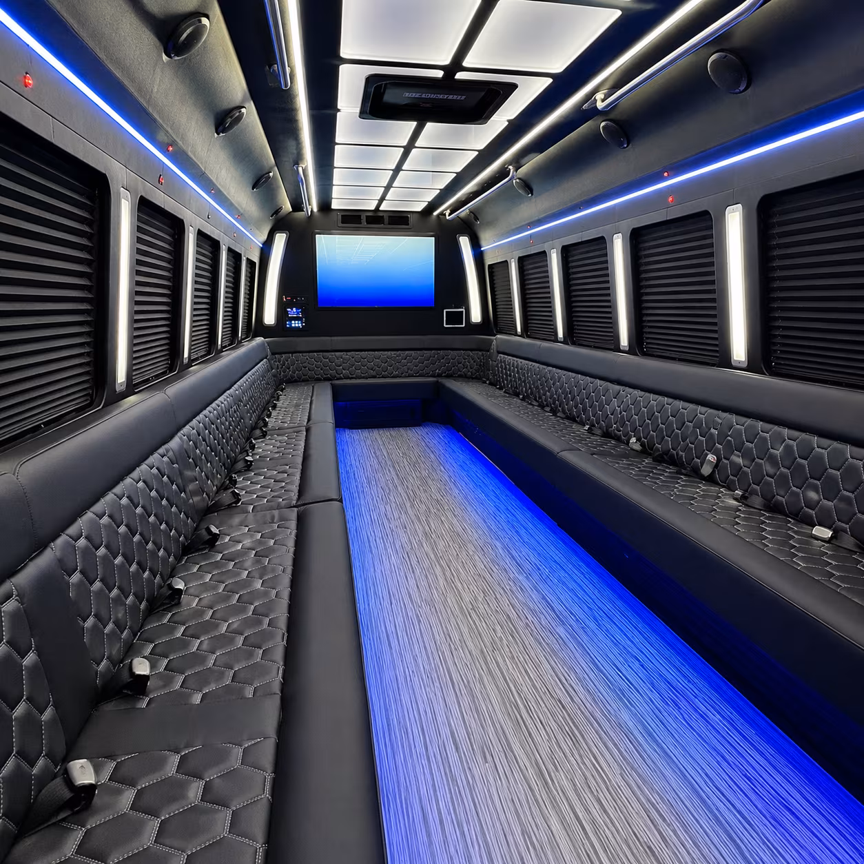 bend 50 passenger party bus inside