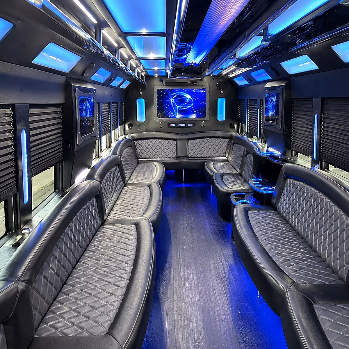 bend 50 passenger party bus interior